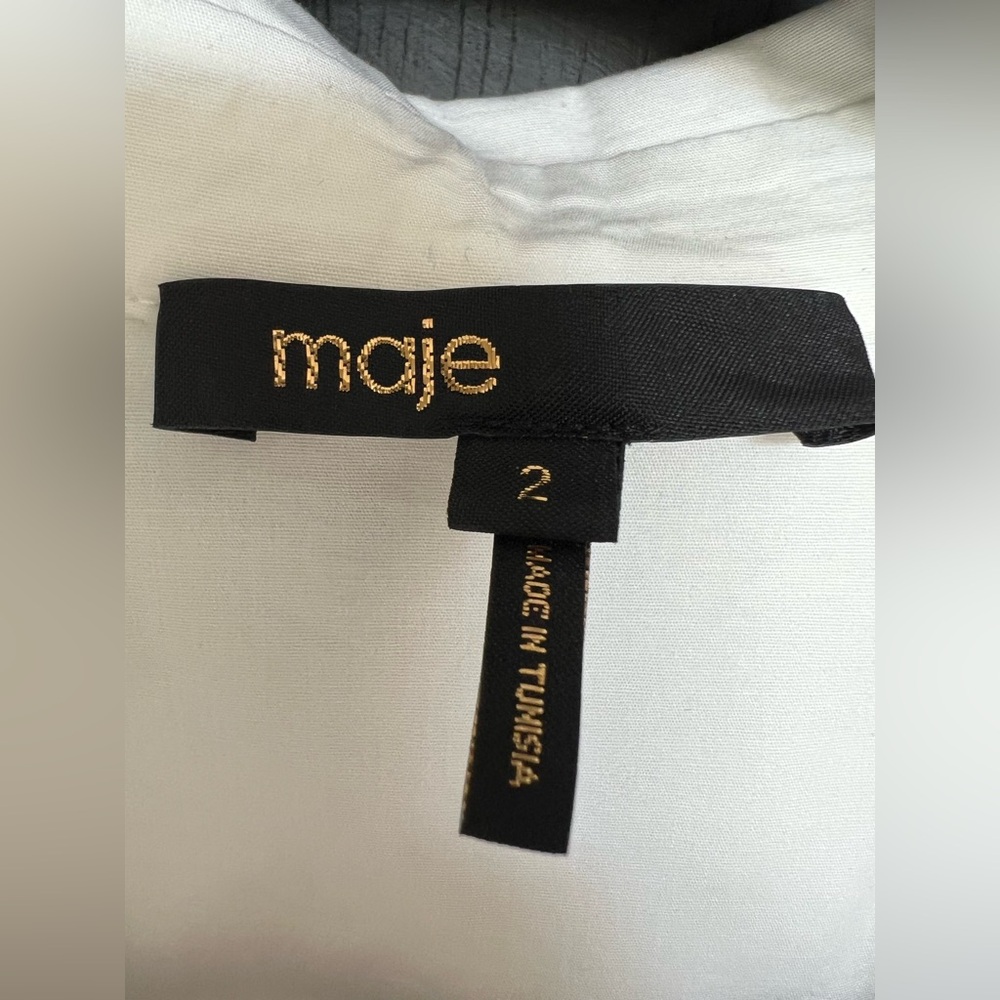 Maje Carlita Cropped Cotton Shirt in White, Size M (2) - Picture 14 of 15